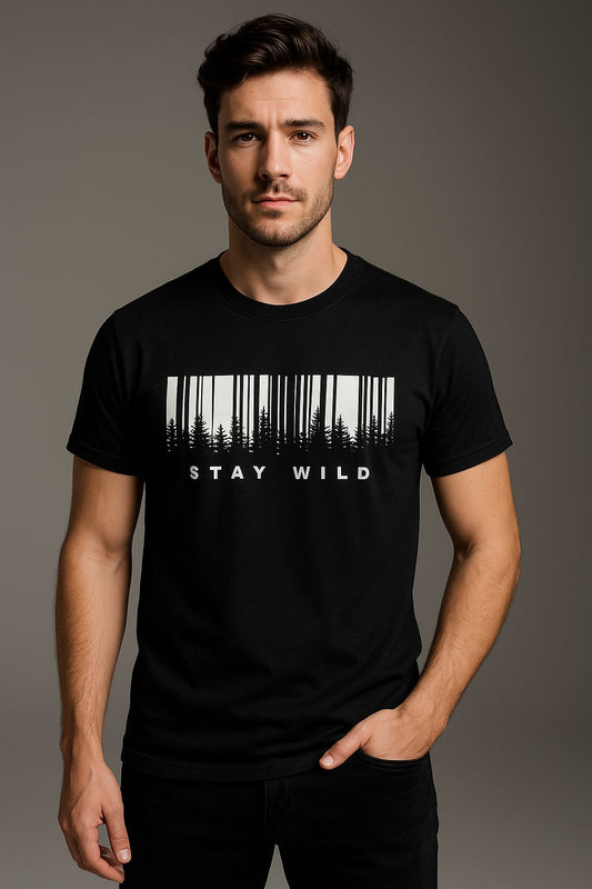 Men’s Black Title Printed Round Neck T-Shirt